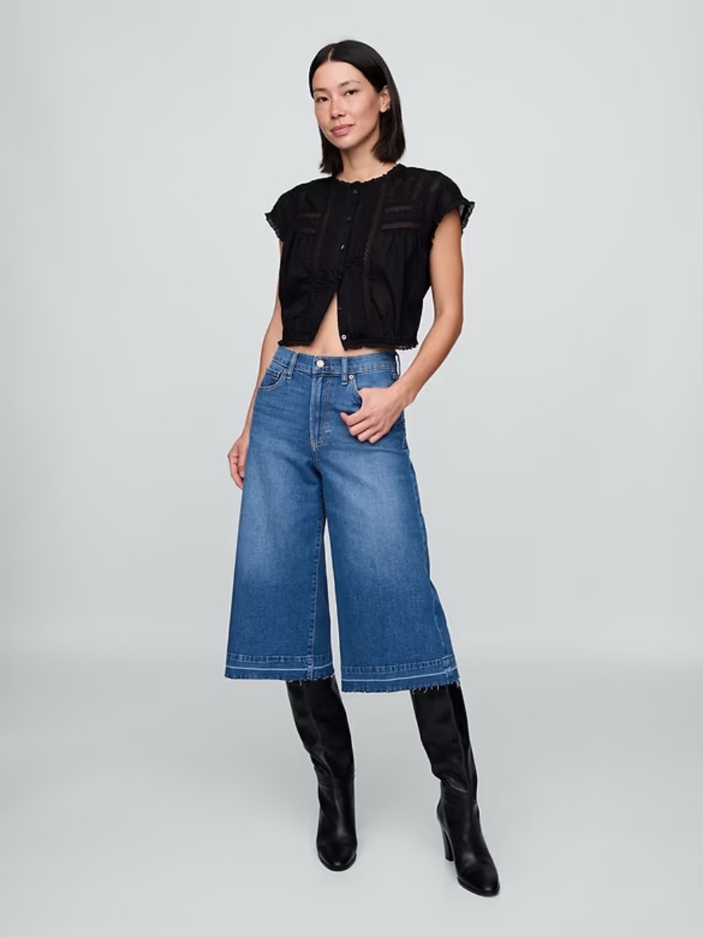 GAP Medium Blue Wide-Leg Cropped Jeans